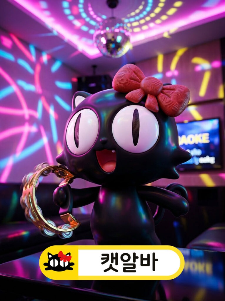 석촌룸알바 1등 갤럭시 가라오케 채용 문의를 유도하며 하트 포즈를 취하는 귀여운 캣알바